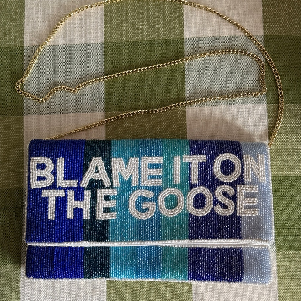 Blame It On The Goose Blue and Green Beaded Clutch excellent used condition
